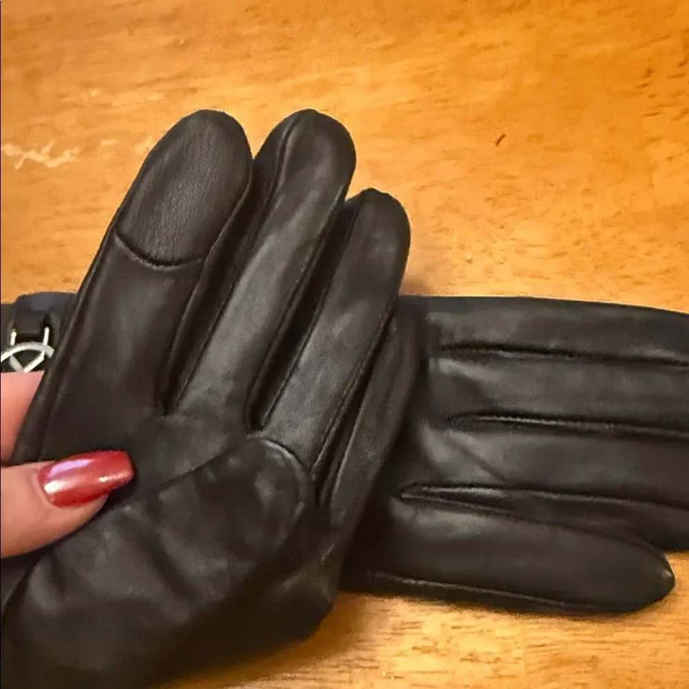 Michael Kors Black Leather Touch Tip Gloves with Logo Accent